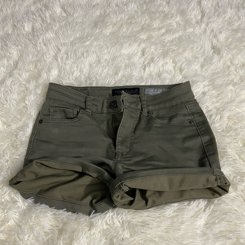 aero army green jean shorts